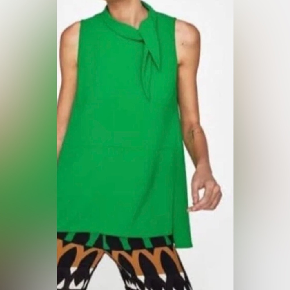 Zara Bright Green Sleeveless Top with Neck‎ Tie